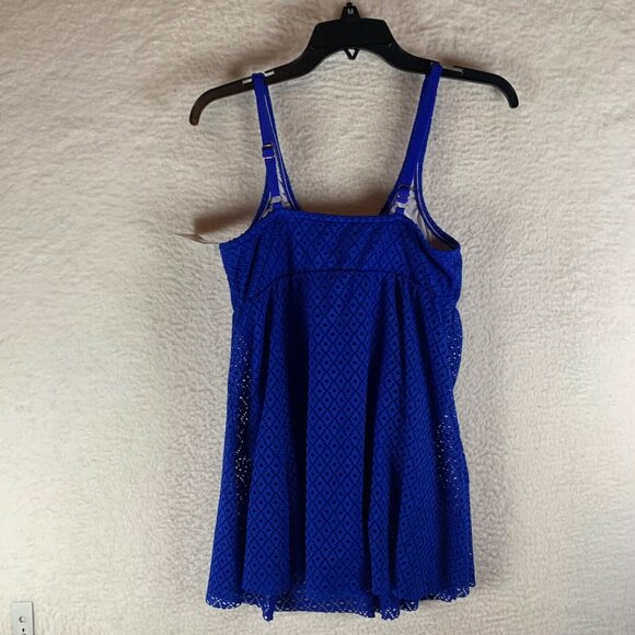 Swim Solutions Women's Bow Front Sleeveless Crochet Cobalt Blue Swim Dress Sz 12 - Picture 5 of 11